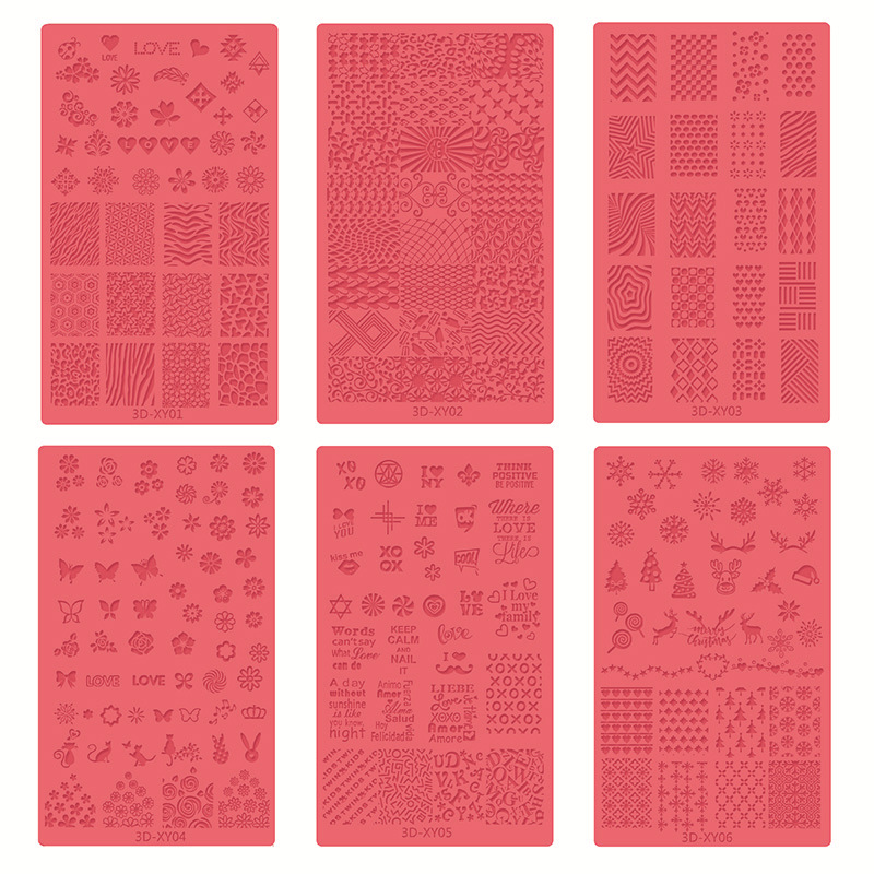 Nuevos productos transfronterizos manicuras de impresión de silicona plantilla 3D estereoscopio patrón de relieve de silicona al por mayor