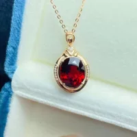 Трансграничный Живая Новый 18K золотой красный гранат кулон ювелирные изделия 6.4ct натуральный красный гранат кулон с сертификатом