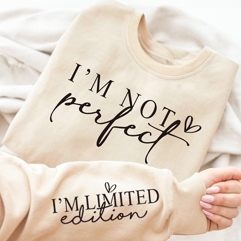 Cross-Border New Style "I'M Not Perfect" Patterned Long-Sleeved Round-Neck Sweatshirt, Loose and Casual Cross-Border New Style "I'M Not Perfect" Patterned Long-Sleeved Round-Neck Sweatshirt, Loose and Casual