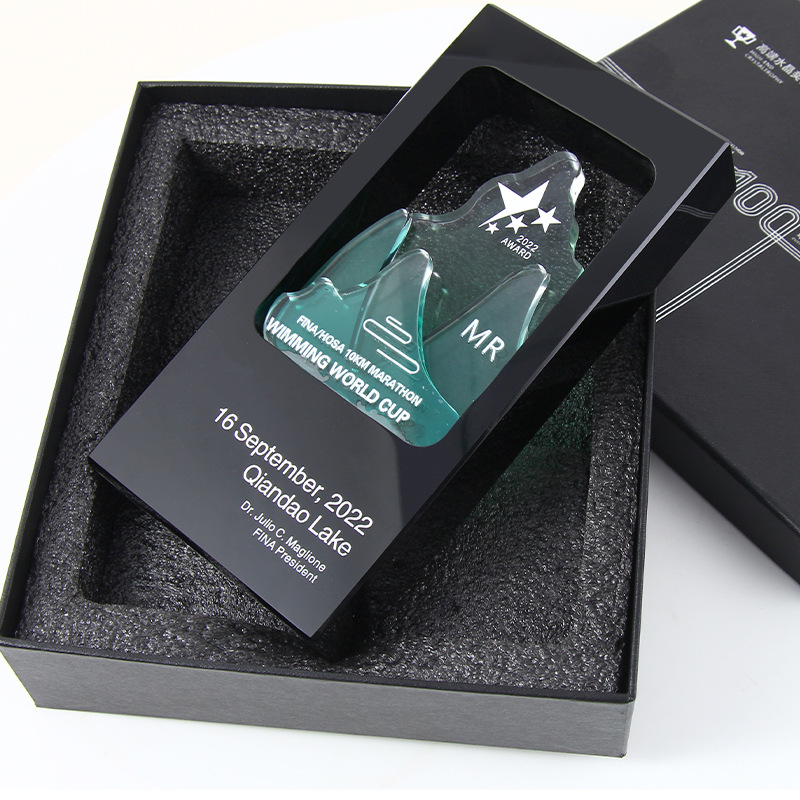 Nuevo trofeo de cristal negro, atmósfera creativa de alta gama, reunión anual, premio de honor para empleados destacados, trofeo de cristal