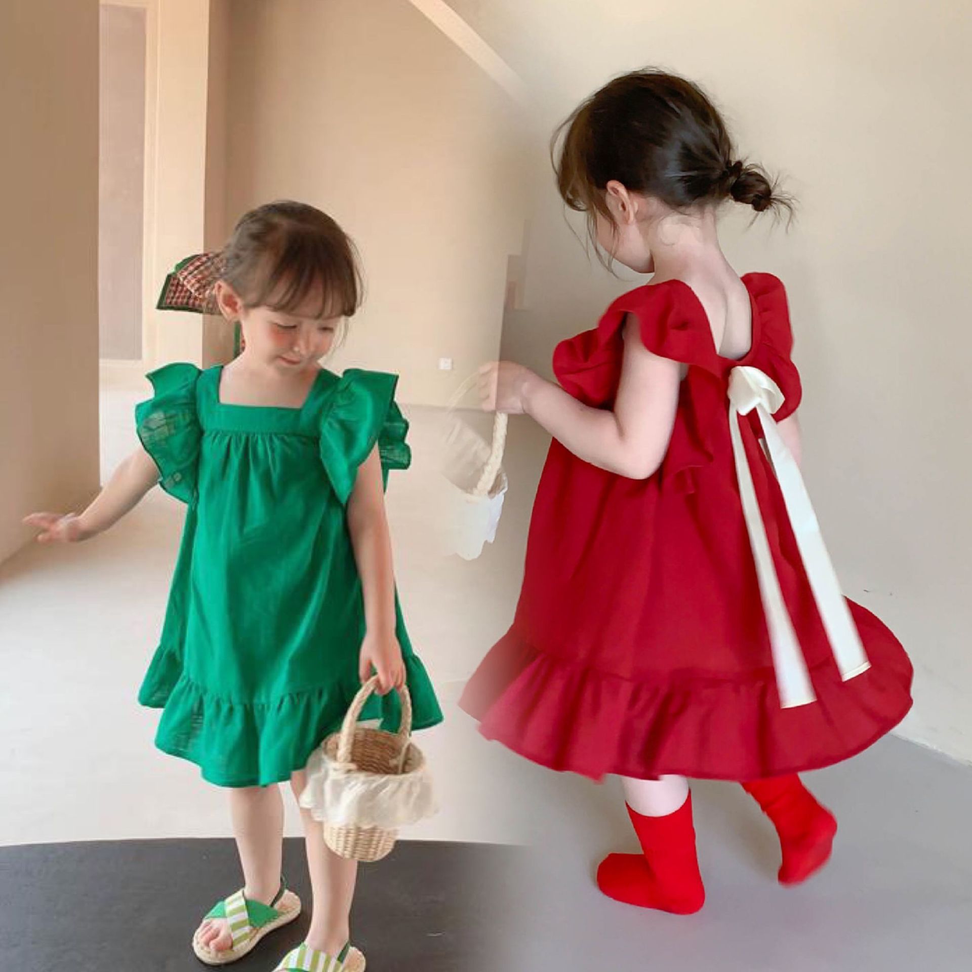 Children's sweet princess dress summer girls bow dress children's dress 3-8 years old children's clothing a generation of hair