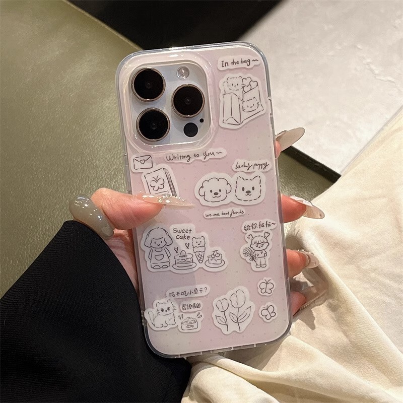 Suitable for Apple 17 Pro Max Large Hole White Imd Cartoon 15 Plus Creative Text 14 Pro Max Simple
