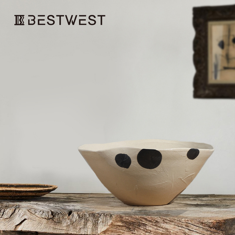 Best West Creative Wabi-sabi Style Glazed Ceramic Dry Fruit Plate Chinese Style Home Living Room Nut Snack Plate