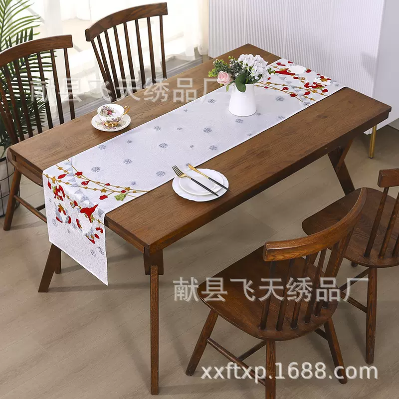 圣诞桌旗圣诞节装饰用品节日刺绣圣诞桌旗创意欧式圣诞茶几装饰