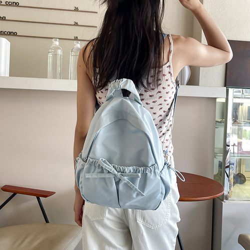 2025 New Korean-Style Unique Design Double Shoulder Bag Sweet Crepe Academic Style Outdoor Backpack Casual School Bag for Women