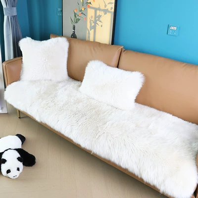 Cushion Leather Sofa Seat Cushion | Wool pad - 40120cm-rectangle-cream-australian-sheepskin