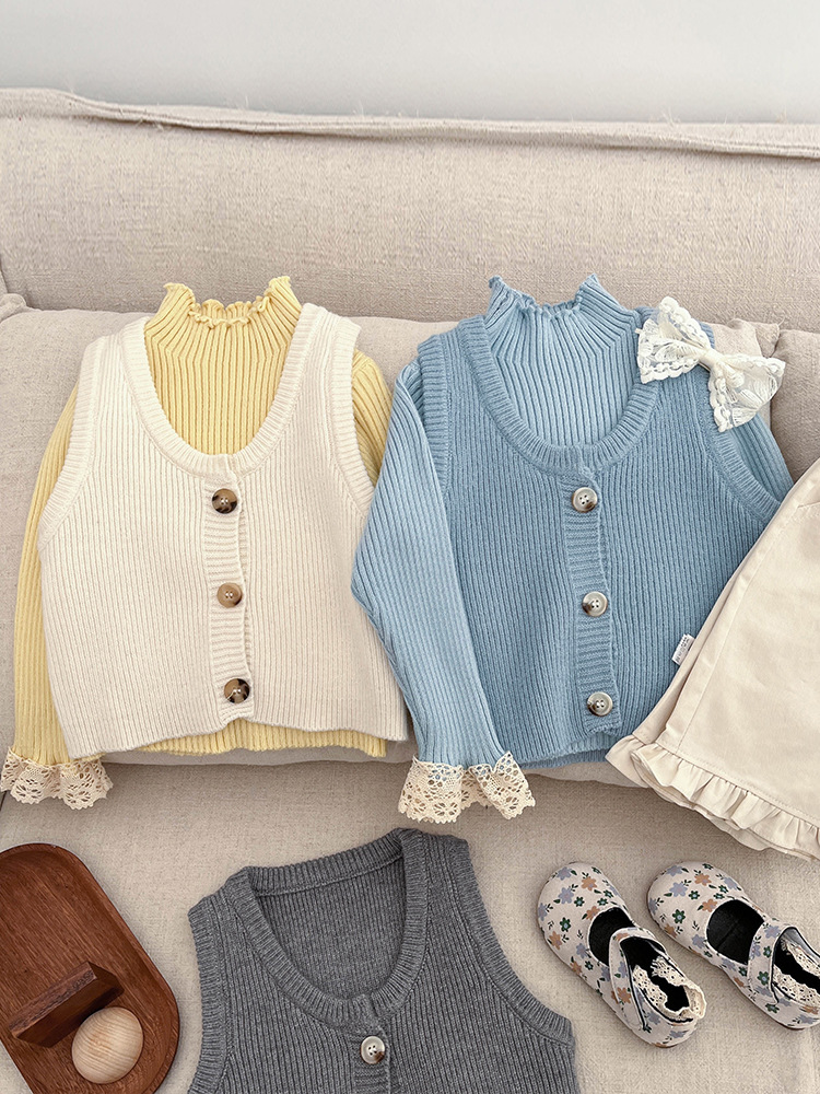 Chaleco de punto coreano de chaleco para niños 2025 nuevo clips de caballo de primavera y otoño para hombres y mujeres camisas de color sólido
