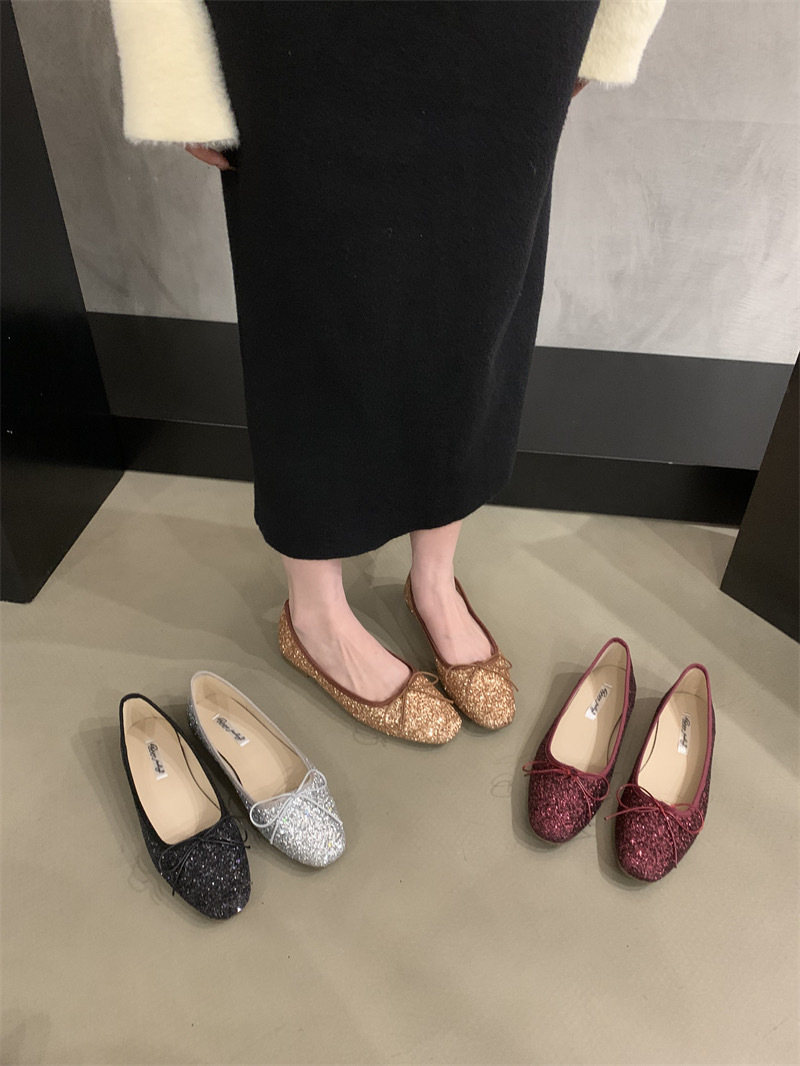 2024 frühling Herbst Neue Feine Funkelnden Stil Flache sohle Einzel für und Damen Bogen Flach Mund Ballett Tanz Schuhe_voghion.com