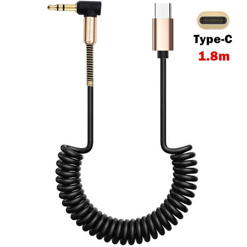 Spring telescopic USB-C smartphone turn 90 degrees 3.5mm male extension headset audio stereo car cable Spring telescopic USB-C smartphone turn 90 degrees 3.5mm male extension headset audio stereo car cable