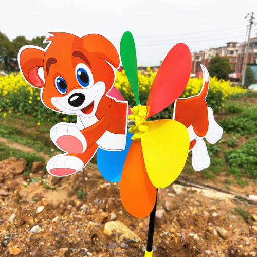 Colorful cartoon animal windmill children's outdoor toy three-dimensional plastic diy windmill scenic toy with tail