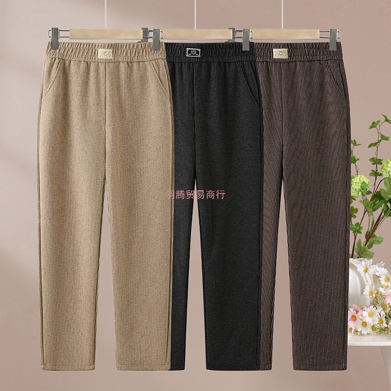 2025长裤秋冬宽松新款妈妈裤子大码萝卜哈伦松紧灯芯绒中老年长裤