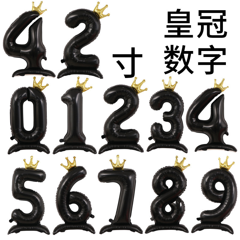 新款42寸站立皇冠数字蓝色粉色儿童宝宝周岁生日派对装饰铝膜气球|undefined