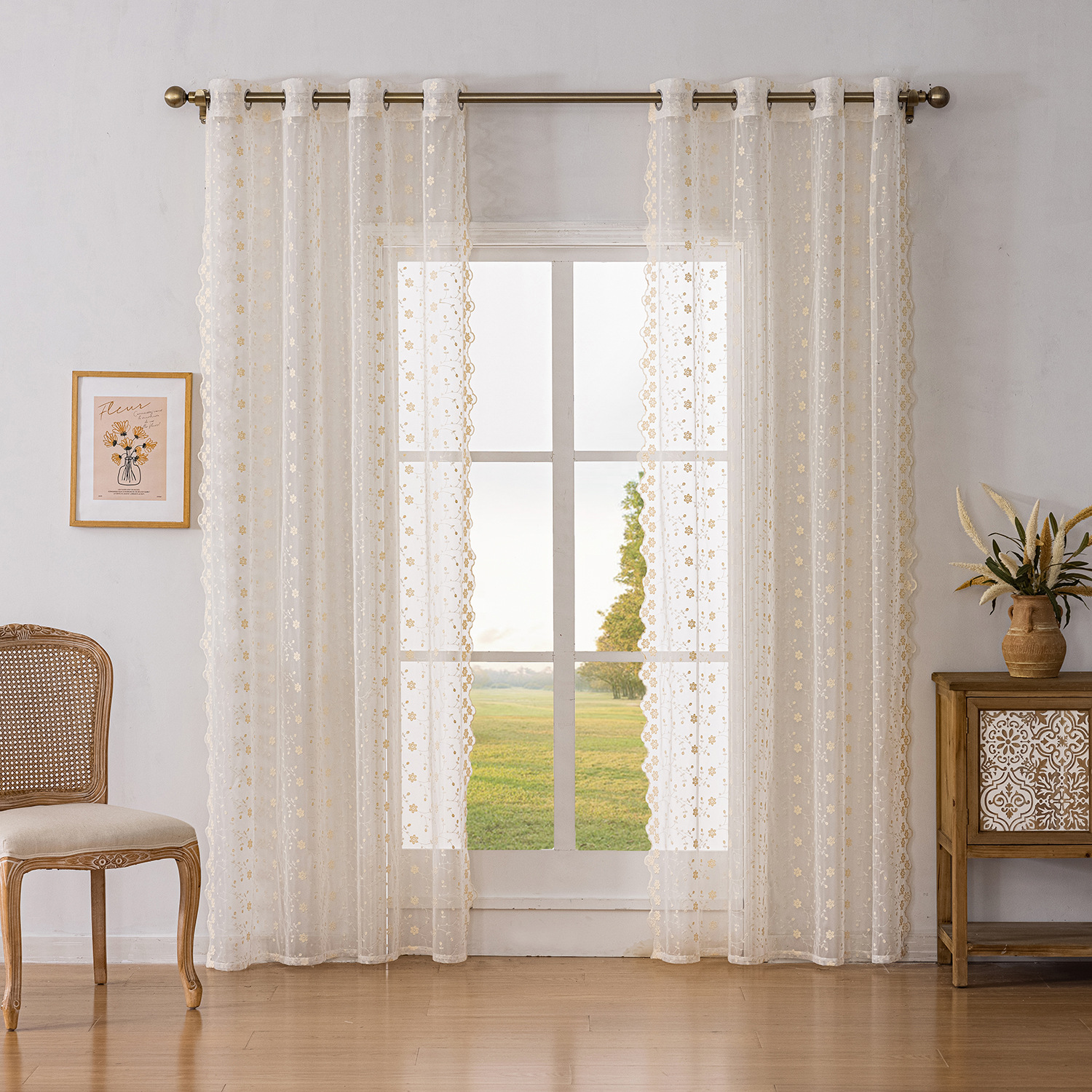 Cross-Border Embroidered Pastoral Curtains Living Room Bedroom Balcony Finished Window Screens Amazon Aliexpress Gauze Curtain Manufacturers Wholesale