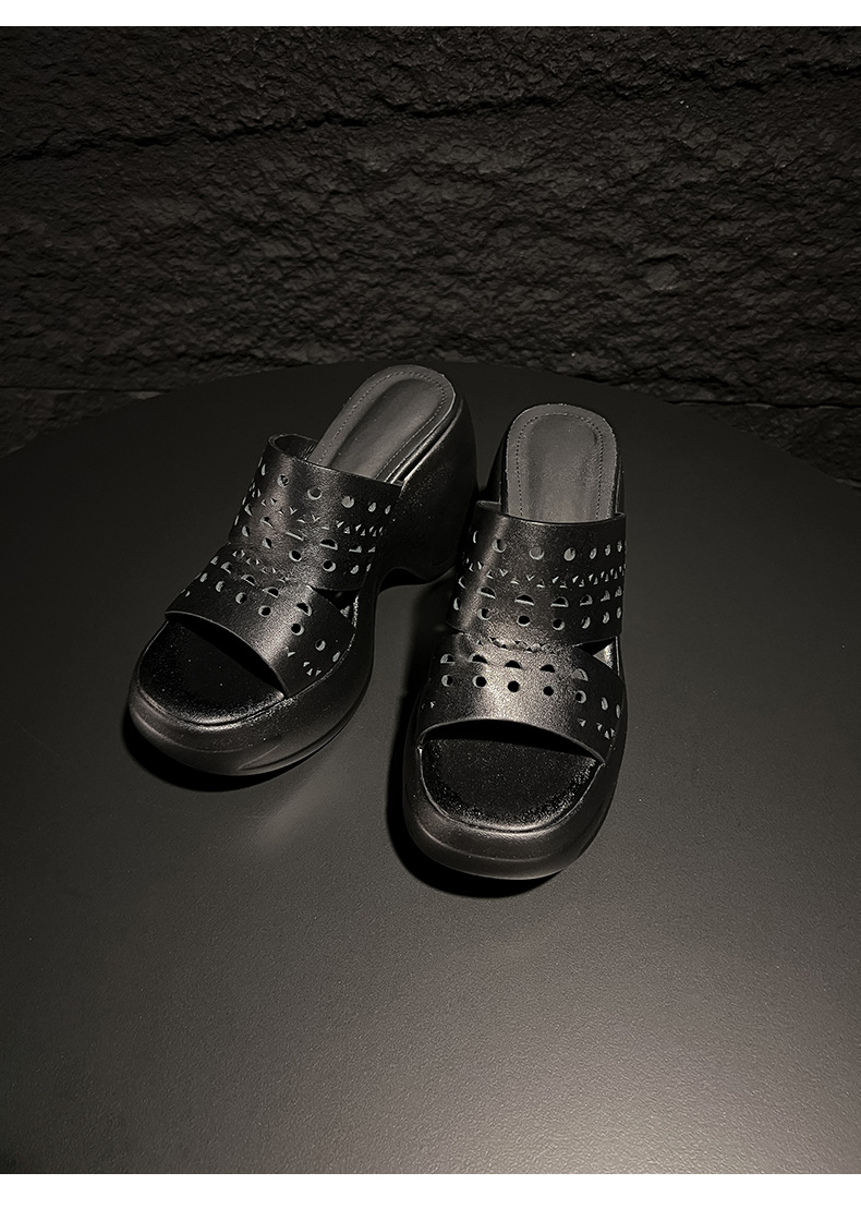 Sandal cao gót nữ hở mũi đế xuồng 10 cm, chất da bò thượng hạng, quai ngang thoáng khí — màu đen, màu trắng ngà chi tiết 15