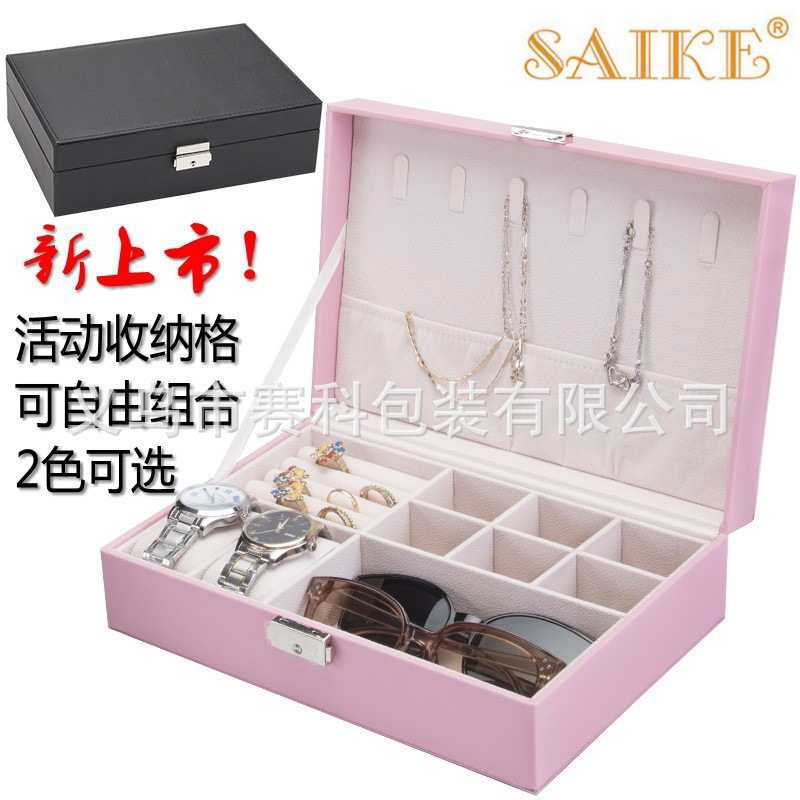 现货批发PU皮手表首饰收纳箱珠宝首饰收纳盒功能多大容量十字纹皮