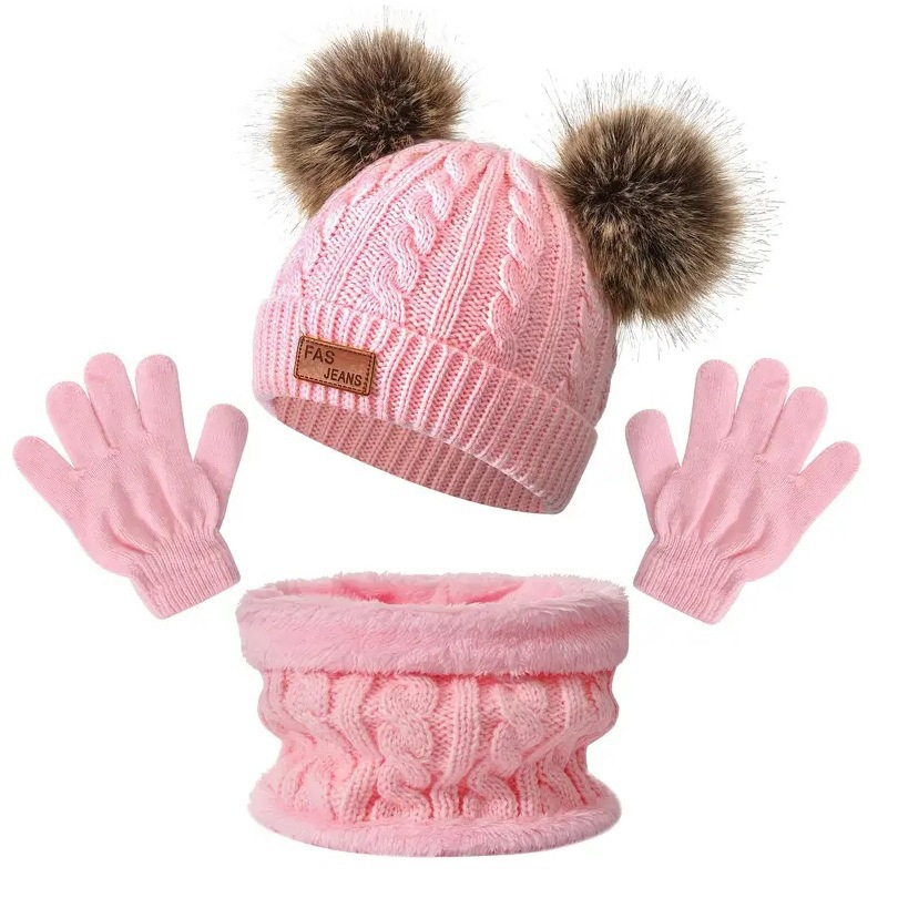 Children's fas [double ball 3-piece set] - light pink