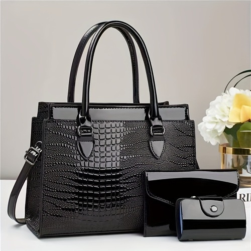 Handbag with bright leather crocodile pattern, mother and daughter style, PU leather material, Taizhou women's bag trend, bags