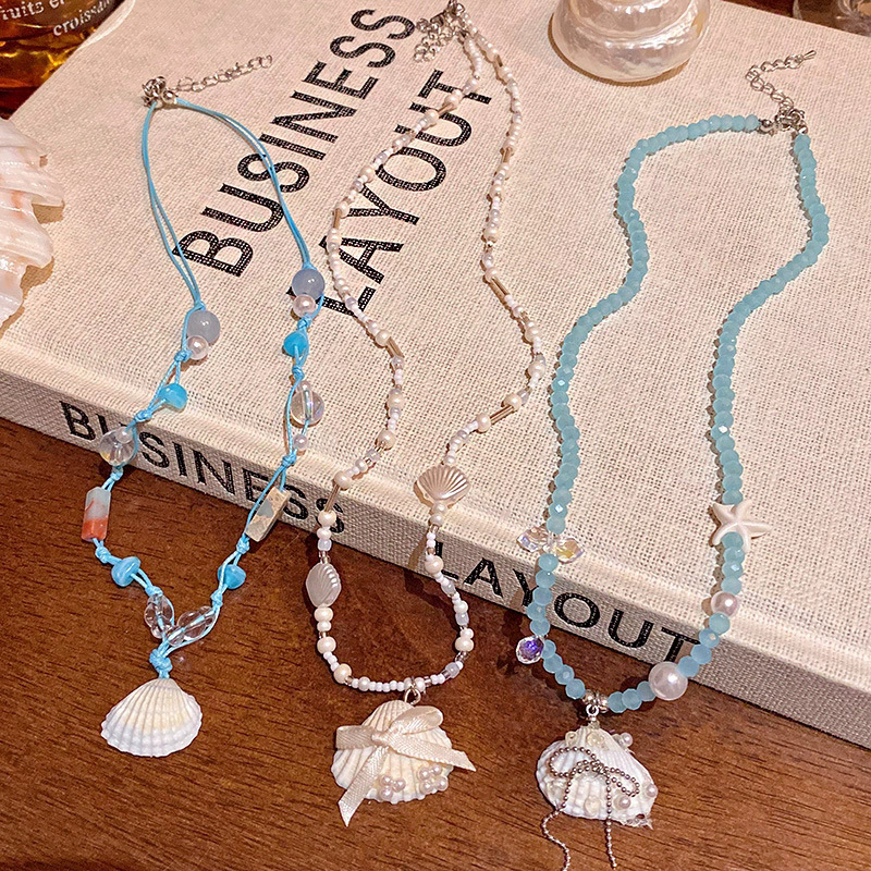 Starfish And Shell Collarbone Necklace For Women Beach Style_voghion.com