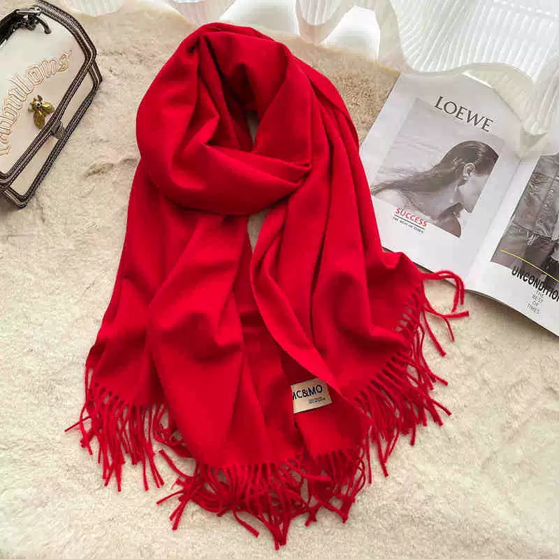 Colored winter scarf, red cashmere, keep warm universal cloak, increased thickness