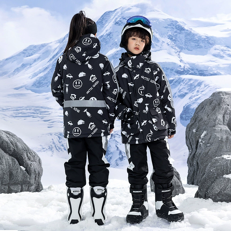 Children's ski ski suit, winter travel windproof set for boys, water repellent keep warm overall, increased thickness