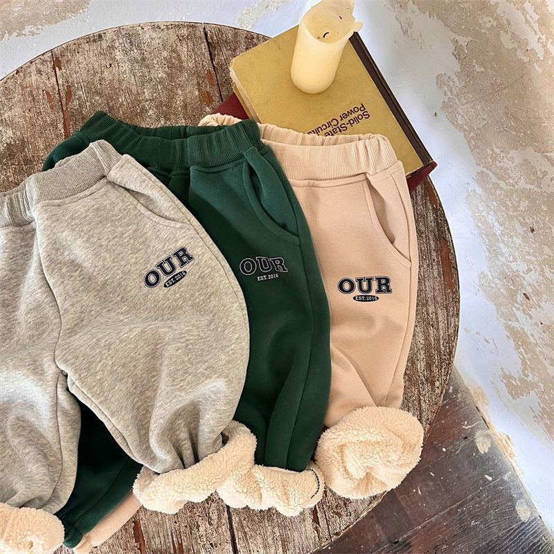 Kid's Clothing Spring And Autumn And Winter Boys And Girls Printed Letters Warm Tide Treasure Plus Velvet Thickened Our Sweatshirt Suit_voghion.com