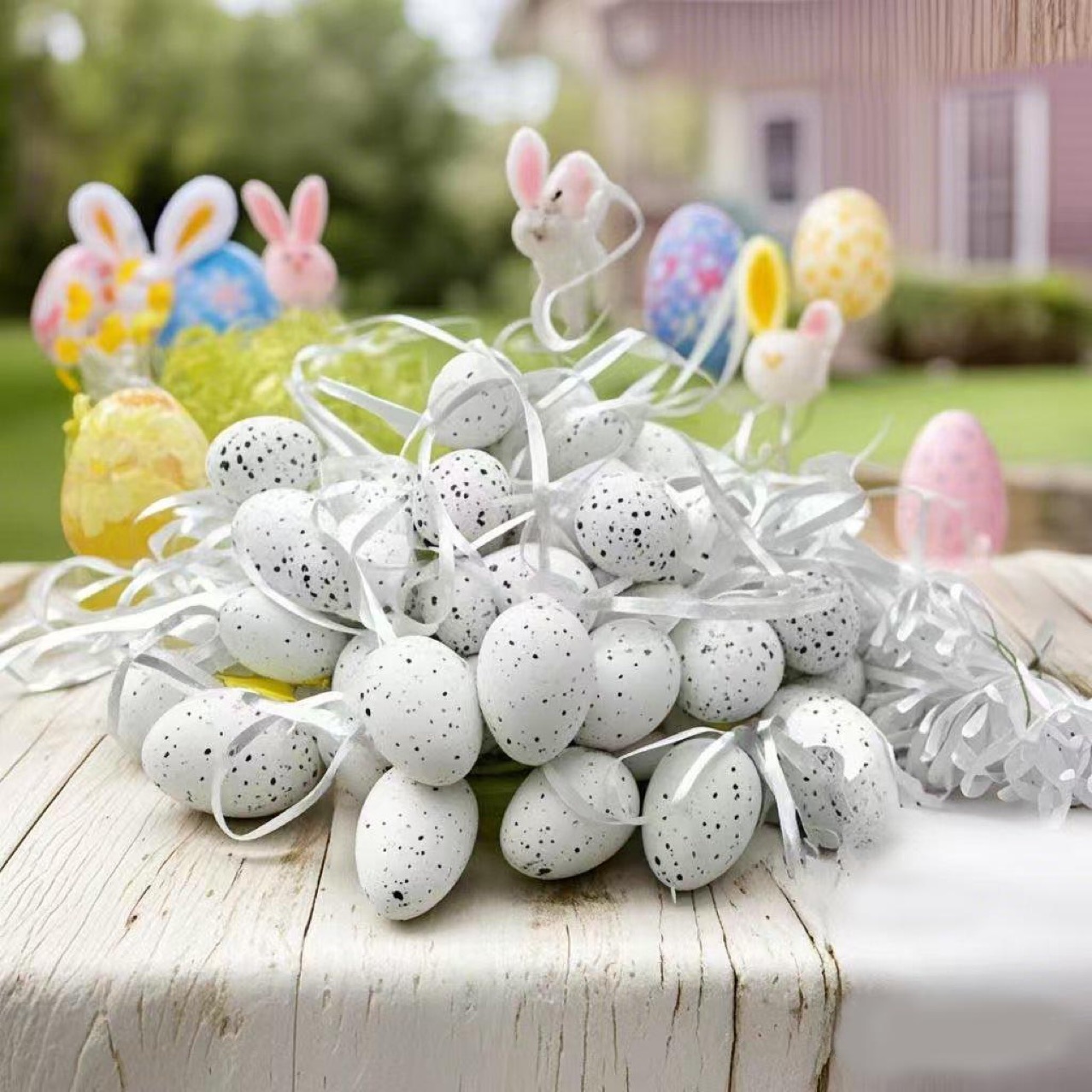 Fabricante suministro directo de 24 huevos de Pascua, cáscara de huevo de simulación, juguetes para niños, decoración de fiestas, colgante de cinta