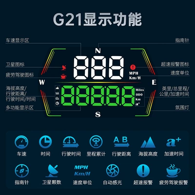 Cross-Border Car Hud Display Simple Gps Car Hud Head-Up Display Car Speed and Speed Reminder (Vehicle HUD) - g21-cumulative-total-mileage