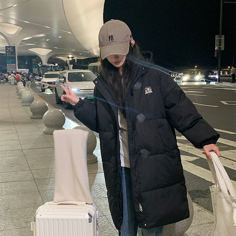 中长款学院风羽绒棉服女2025韩系冬装新款棉衣小个子连帽学生外套|undefined