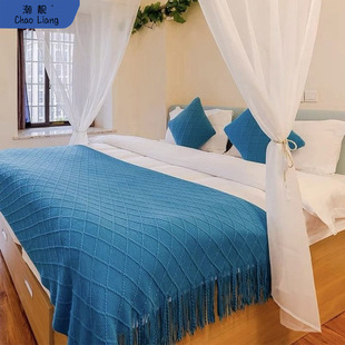 Wholesale Retro Simple Bed End Towel Homestay Bed Flag Cover Hotel Apartment Decorative Diamond Jacquard Tassel Free Shipping