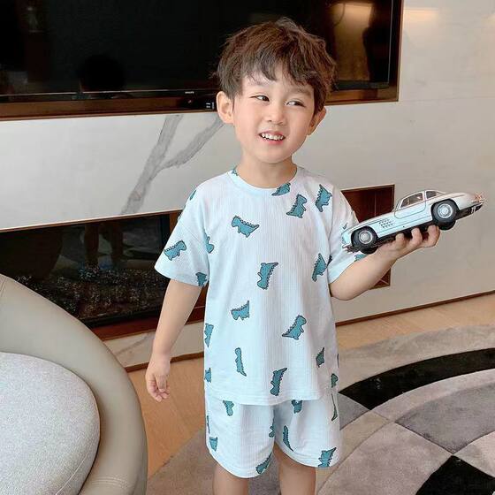 Baby's suit Wide Pine Summer Short-sleeved Shorts Children's Ice Silk Fabric Pajamas Cold Home Clothes Air-conditioning Clothes for Boys and Girls