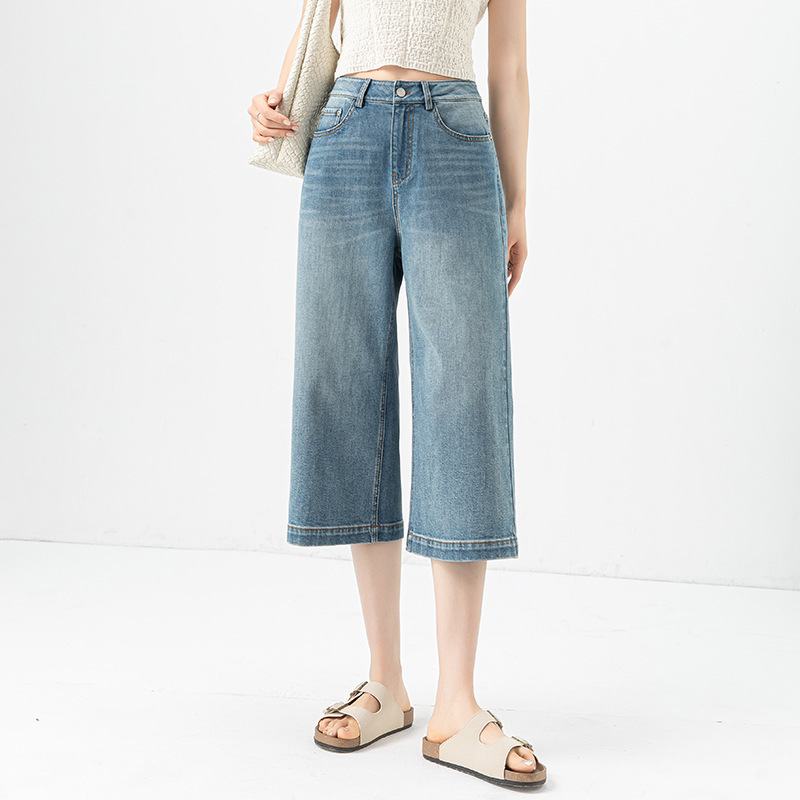 Xinge High-Waisted Wide-Leg Cropped Pants for Women 2025 Summer Thin Small Loose Slim Casual Straight Jeans