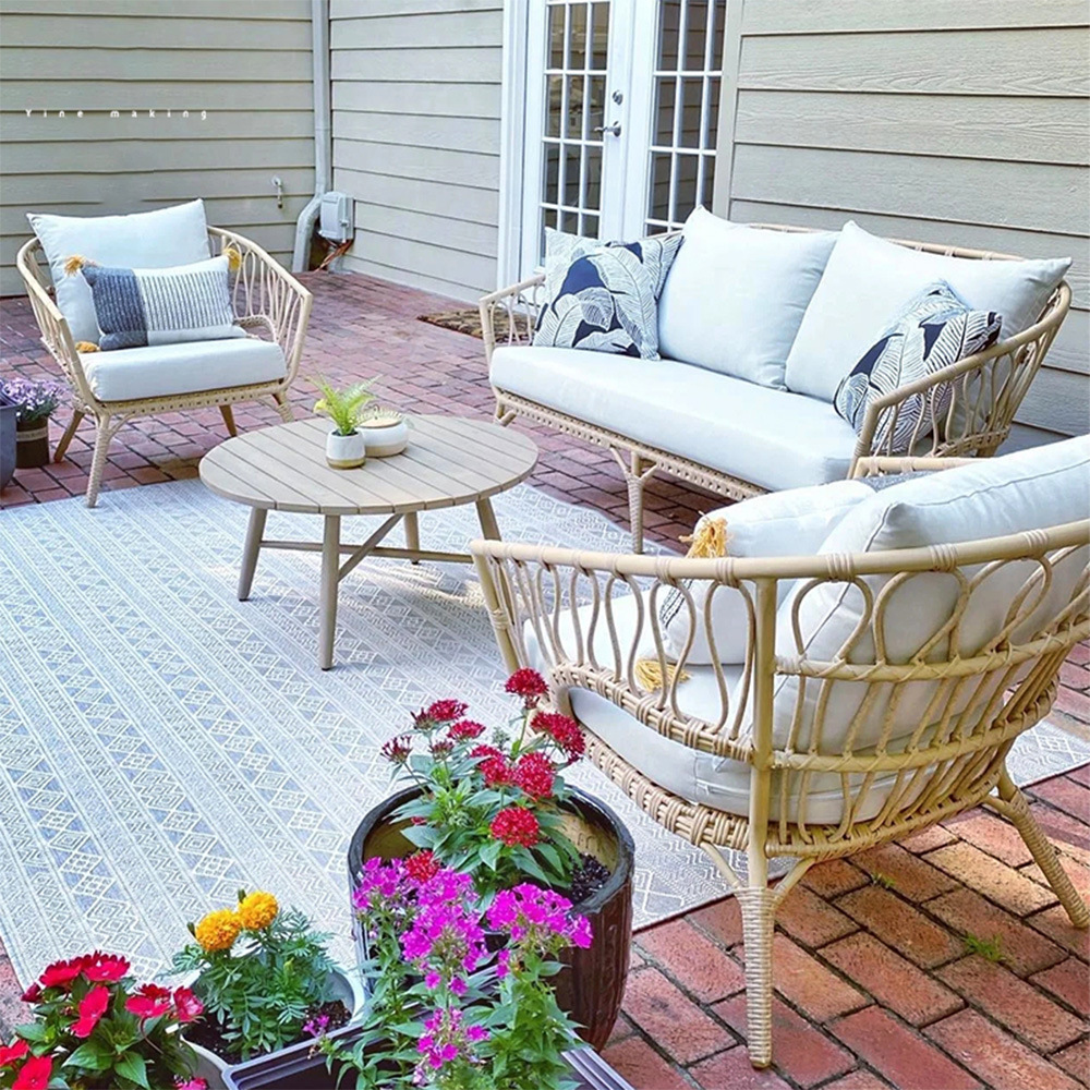 Sofá al aire libre Silla de ratán patio impermeable combinación al aire libre balcón bambú ocio terraza ratán mesa de té Silla de ratán