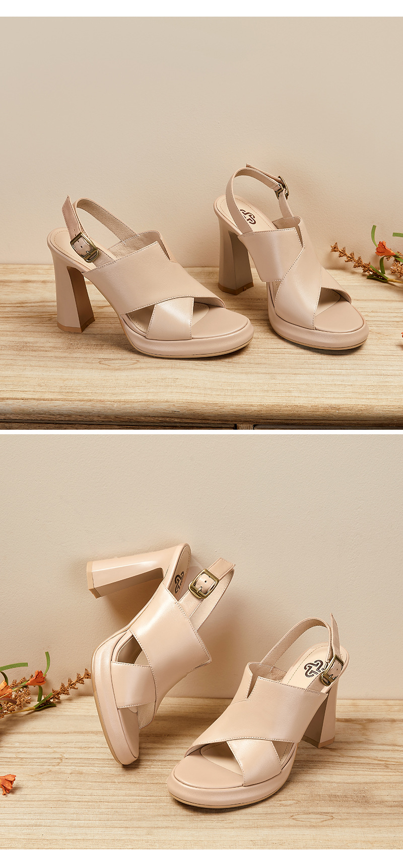 Sandal cao gót nữ quai ngang hở ngón da cừu cao cấp gót 10 cm — Màu đen chi tiết 14
