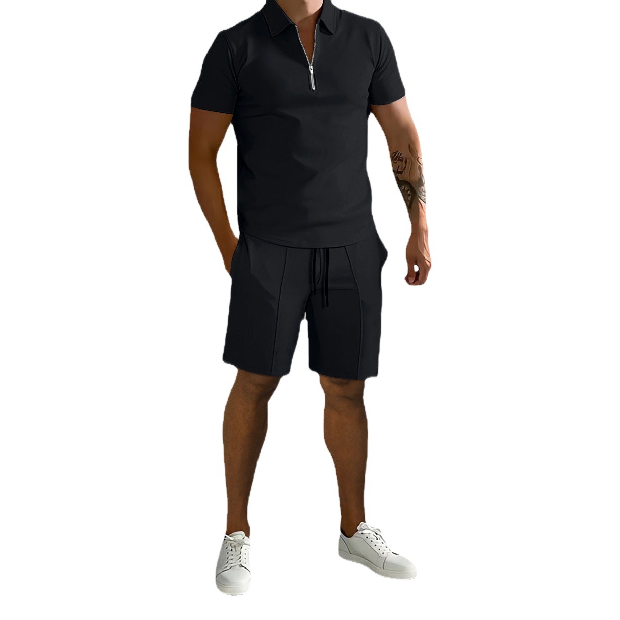 Traje de hombre transfronterizo de Amazon 2023 Verano nuevos hombres Polo casual pantalones cortos sueltos de manga corta traje deportivo