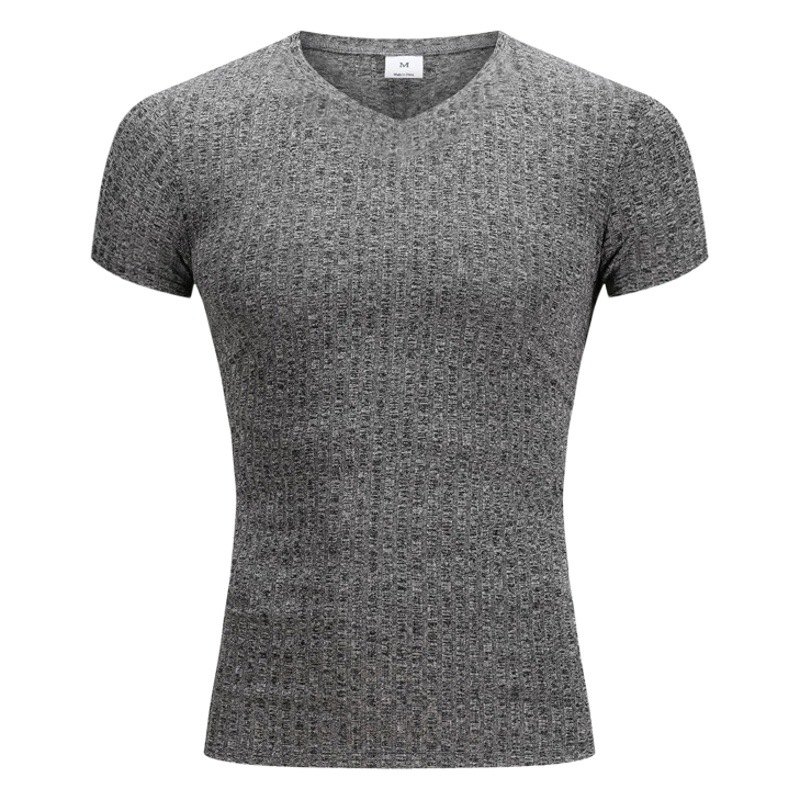 Running V-cuello de manga corta Camiseta de los hombres de Fitness slim fit deportes rayas moda Top verano prendas de punto ropa de entrenamiento