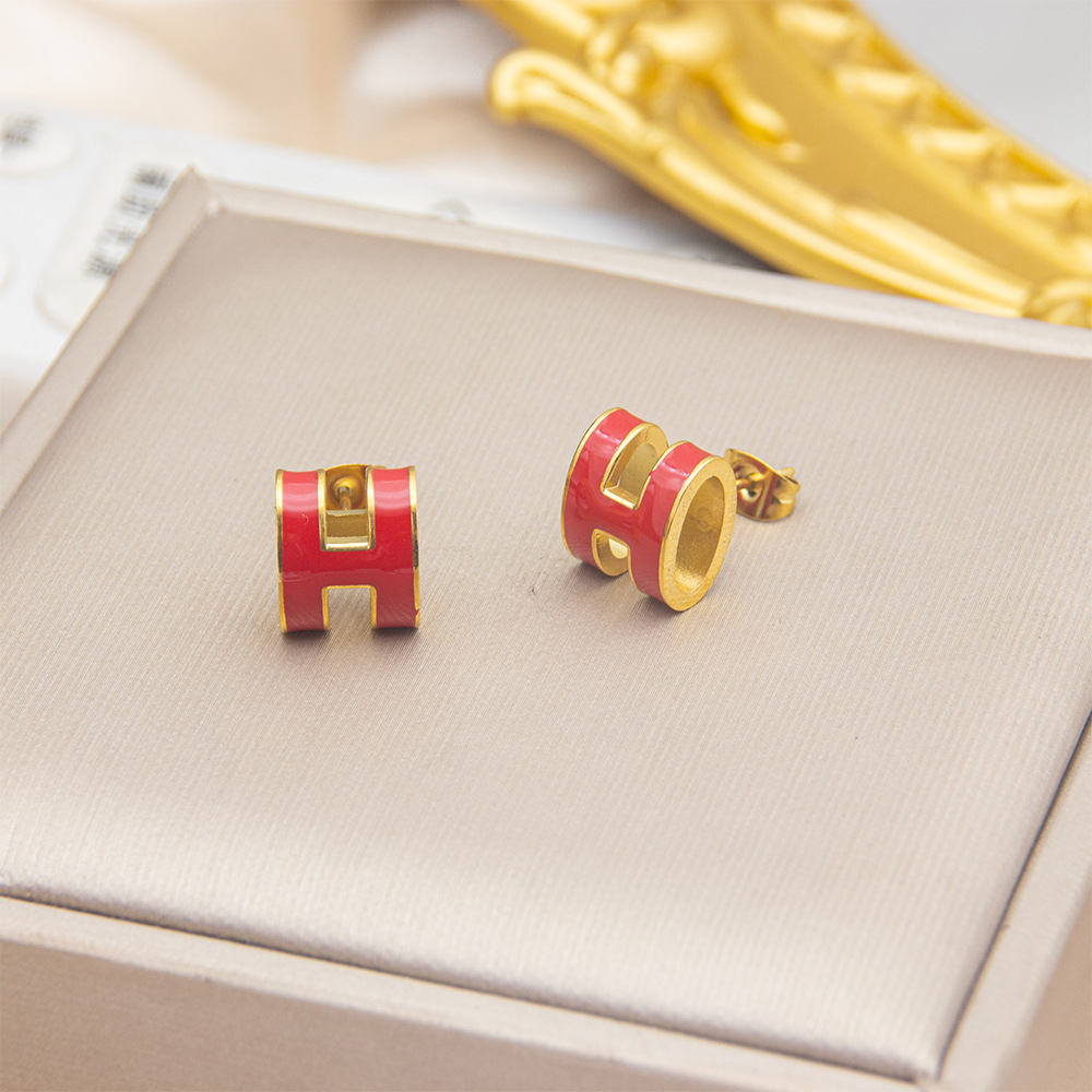 12mm 골드 레드 스터드 이어링