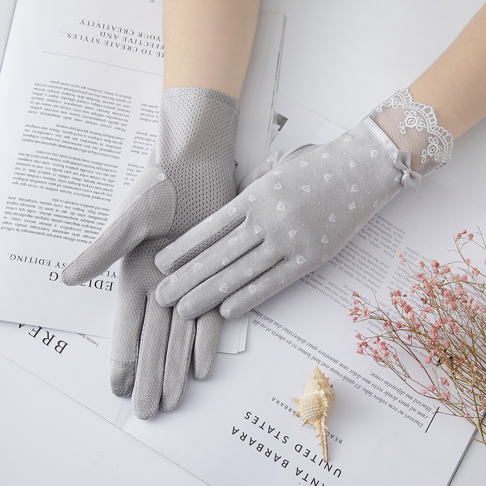 Guantes de protección solar para mujer nueva primavera y verano conducción estilo coreano encaje arco montar antideslizante guantes de pantalla táctil delgada