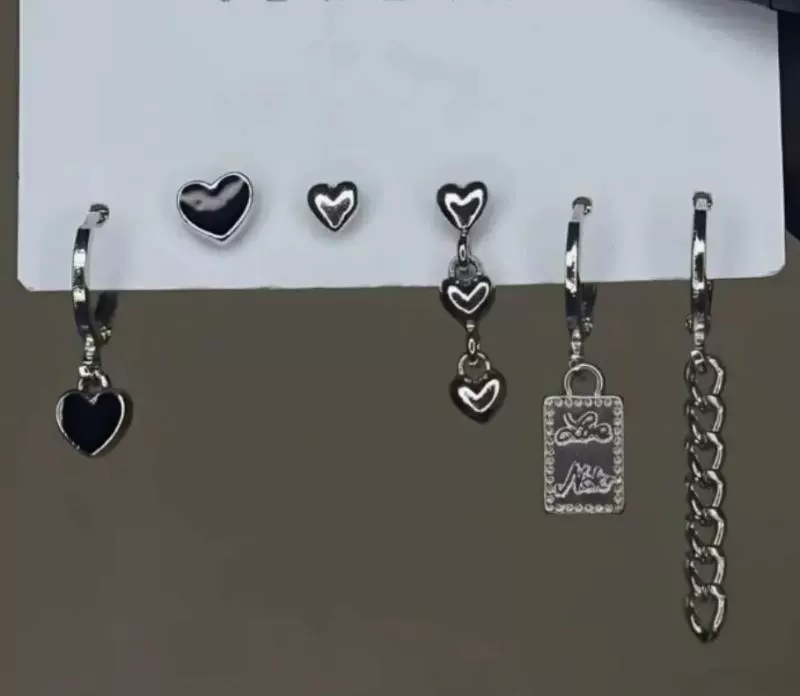Earrings set 6-piece, European style simple elegant, metal fashion studs and dangles