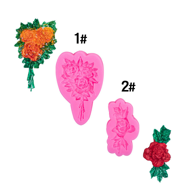 Vintage fondant pastel Rosa flor hoja ramo flor racimo pastel borde decoración chocolate arcilla molde