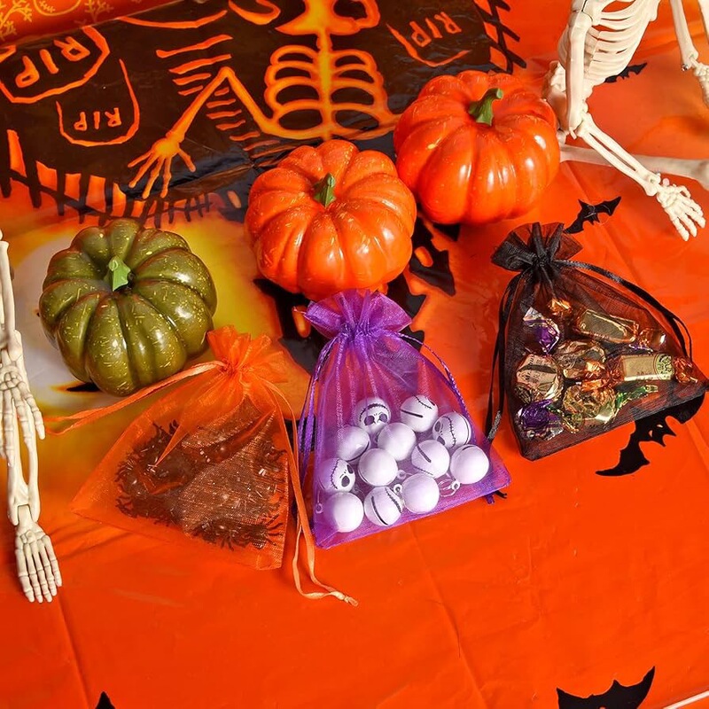 ハロウィンキャンディメッシュバッグオレンジカボチャチョコレート包装透明バッグハロウィンパーティーギフトバッグ|undefined