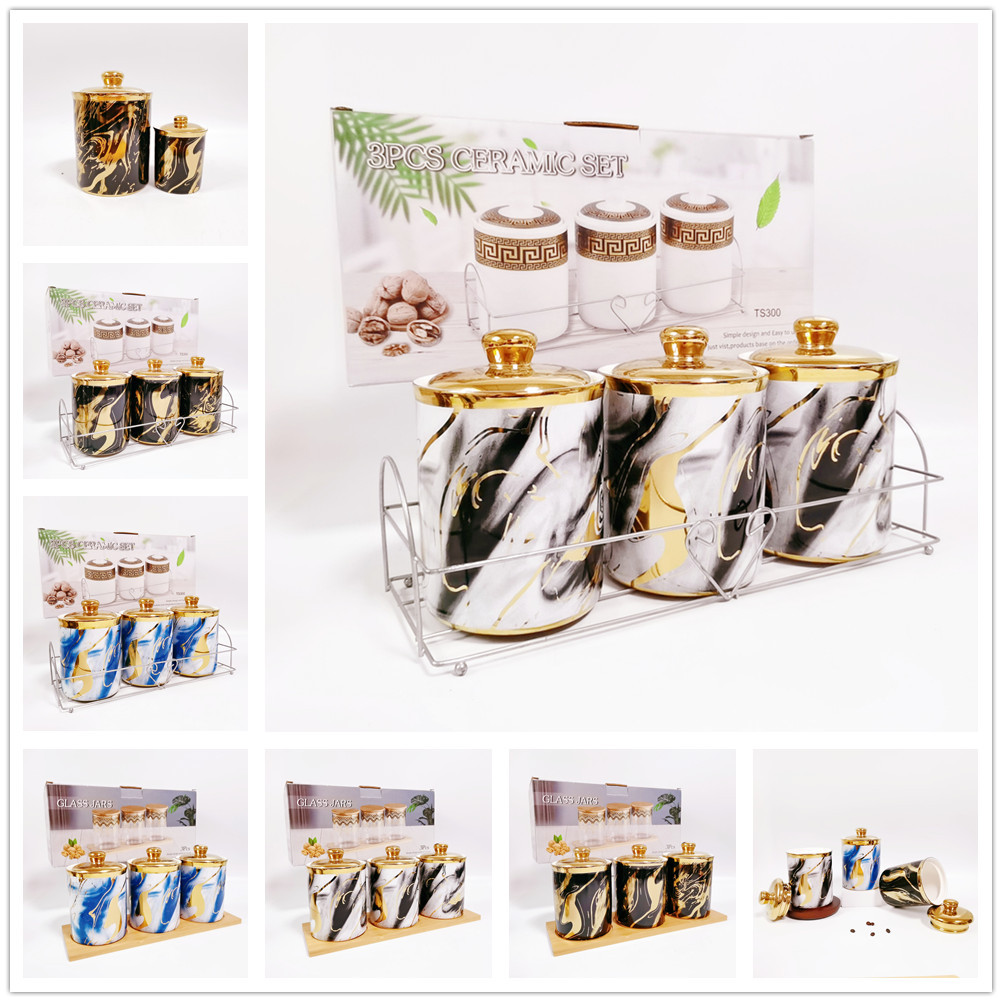 Exportación transfronteriza sellado Jar galvanoplastia de almacenamiento de cerámica tarro con almacenamiento de estante de hierro Jar café té Jar