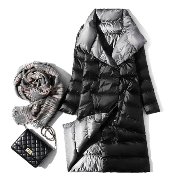 New cross-border autumn/winter reversible down jacket for women, mid-length, Korean style, slimming, double-sided white duck down, plus size coat.