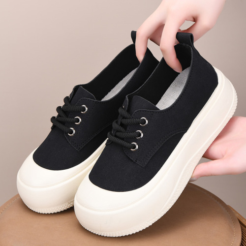 【4CM Height Increase】New Strap Women's Casual Shoes Thick Sole Round Toe Laced White Shoes Fashion Loafers