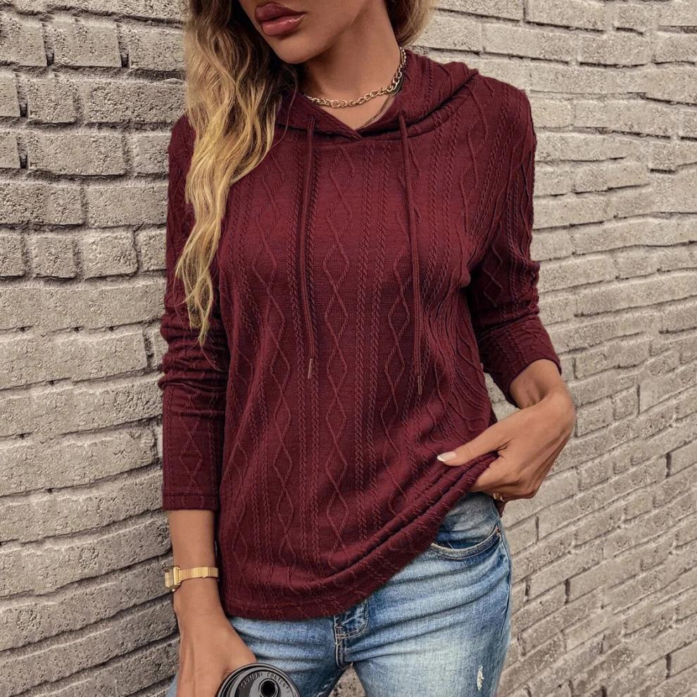 Langärmliges Damen-Pullover mit Kapuze und Kordelzug für den Herbst_voghion.com