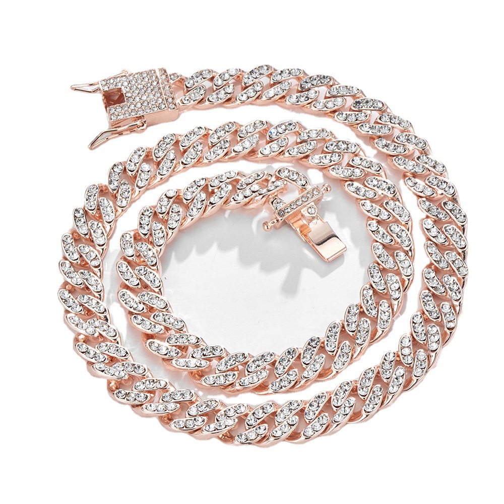 Collana con catena di diamanti alla moda Rap 10mm cubana Hip Hop versatile per le donne_voghion.com