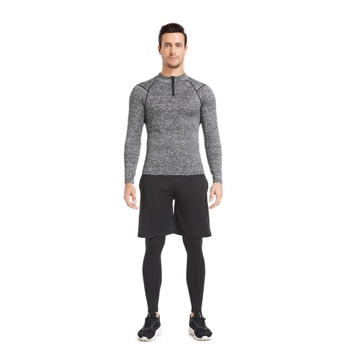 Autumn and winter men's sports sweatshirts, long-sleeved running fitness training clothes, high-elastic tight zipper quick-drying stand-up collar clothes