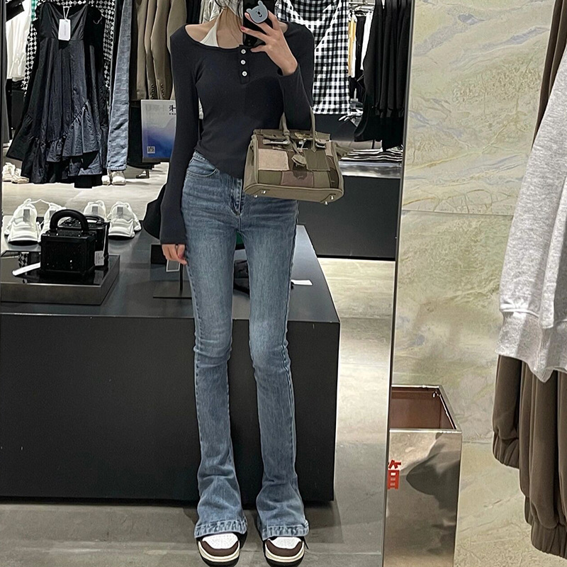 Tall 175 Horseshoe Jeans Women's High Waist Stretch Lengthened Micro-horn Spring Slim-fit Tall Slimming Floor-length Pants
