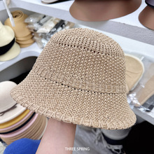 批发韩国2026年早春新款日系镂空针织渔夫帽网眼薄款遮阳防晒盆帽