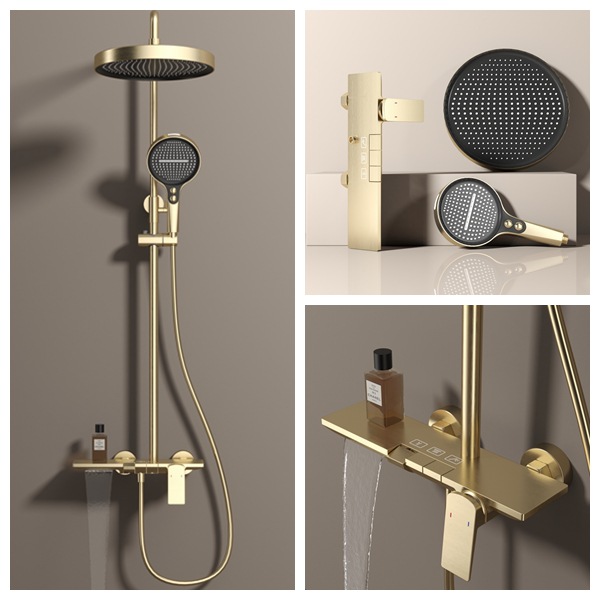 Juego de ducha de cobre transfronterizo, pistola, crema gris, juego de ducha blanca, proyecto de hotel para el hogar, barra elevadora, baño sobrealimentado