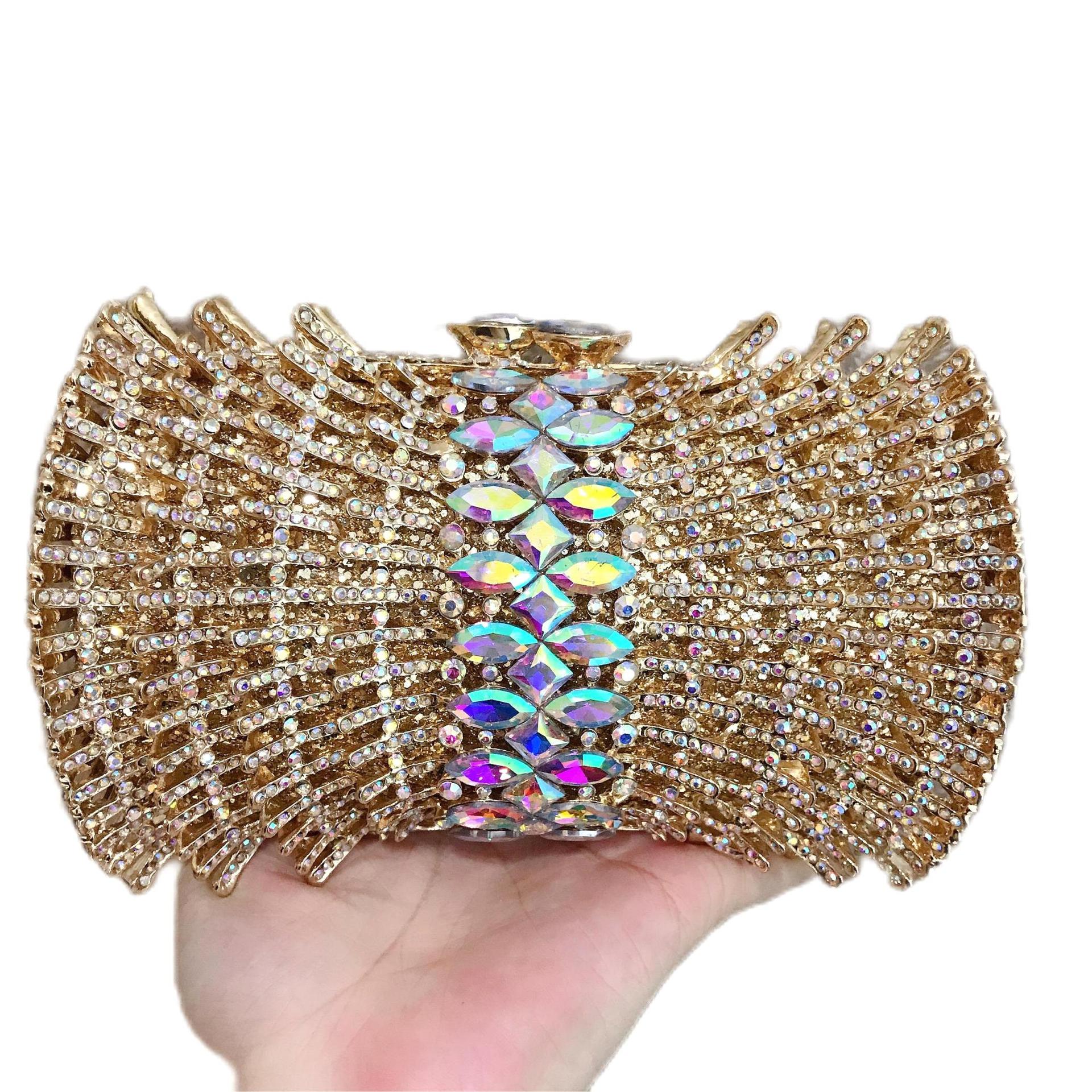 Nuevo paquete transfronterizo de diamantes para la cena, caja metálica vacía, bolso de mano para banquete de diamantes, bolsa de maquillaje para damas